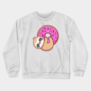 Cute Sloth Hug Big Doughnut Crewneck Sweatshirt